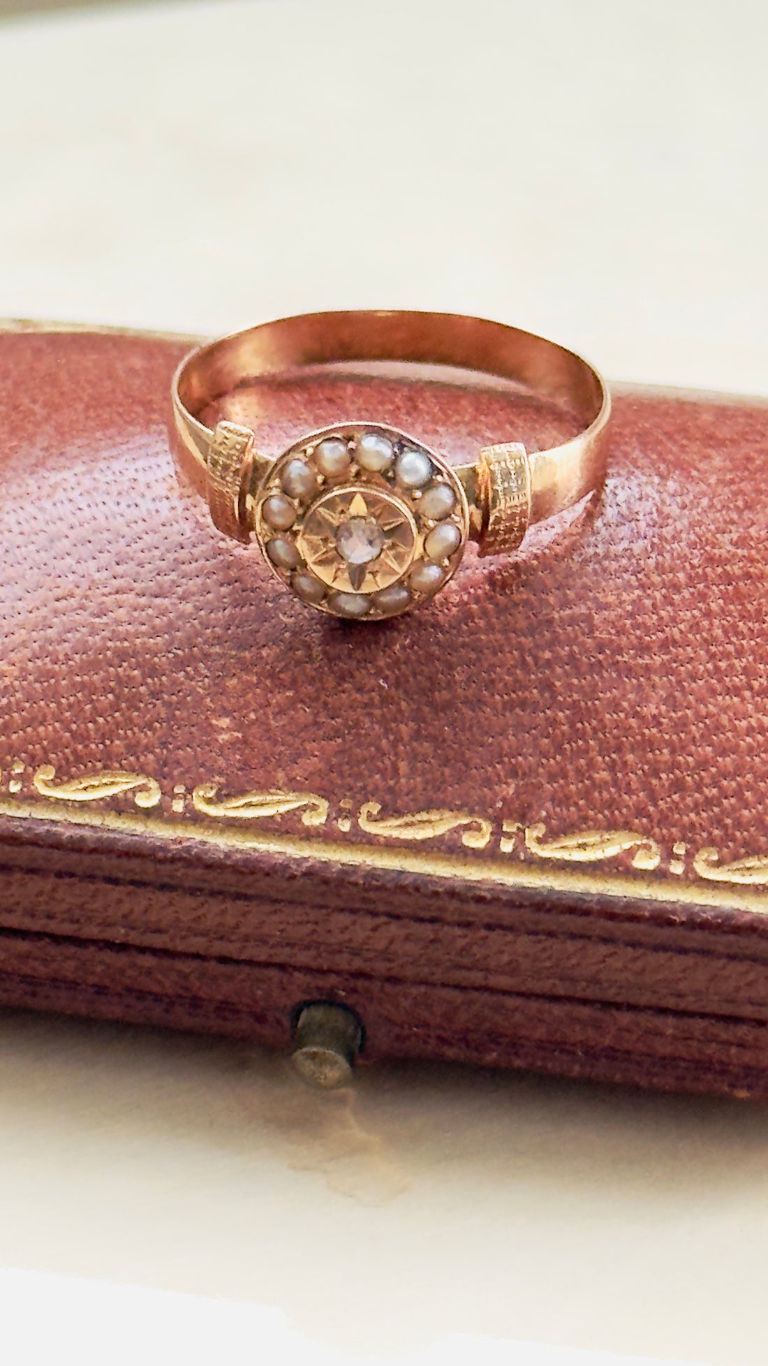 French antique pearl and diamond ring 