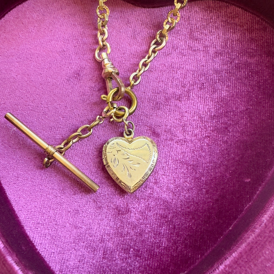 Victorian Gold Watch Chain with Heart Locket