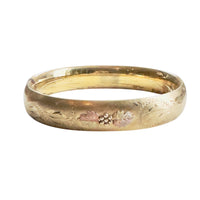 Gold-filled vintage hinged bangle bracelet with tricolor floral design