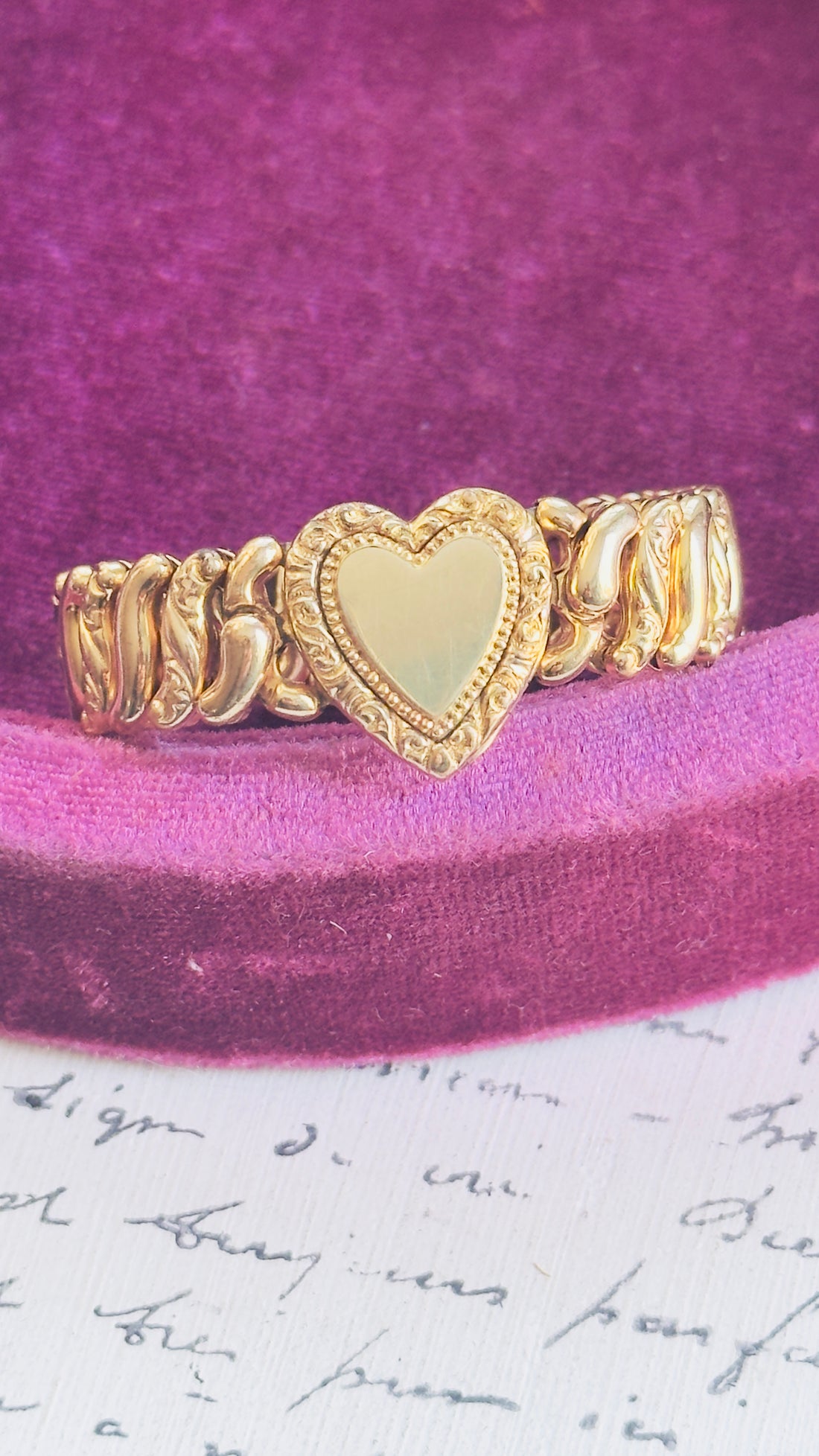 Gold filled American Queen sweetheart bracelet with heart locket centerpiece