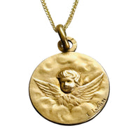 High-relief winged cherub detail on antique French Art Nouveau FIX medal.