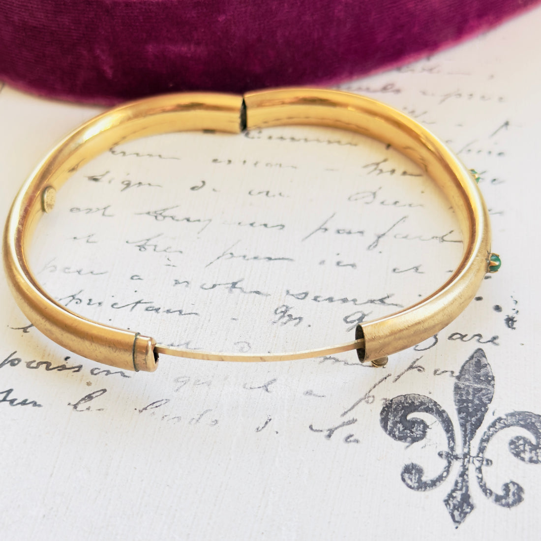 Interior view of Winard hinged bangle bracelet marked 12k GF