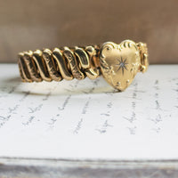 Layerable vintage gold bracelet with heart center and diamond starburst, estate condition, modern vintage jewelry by hipV
