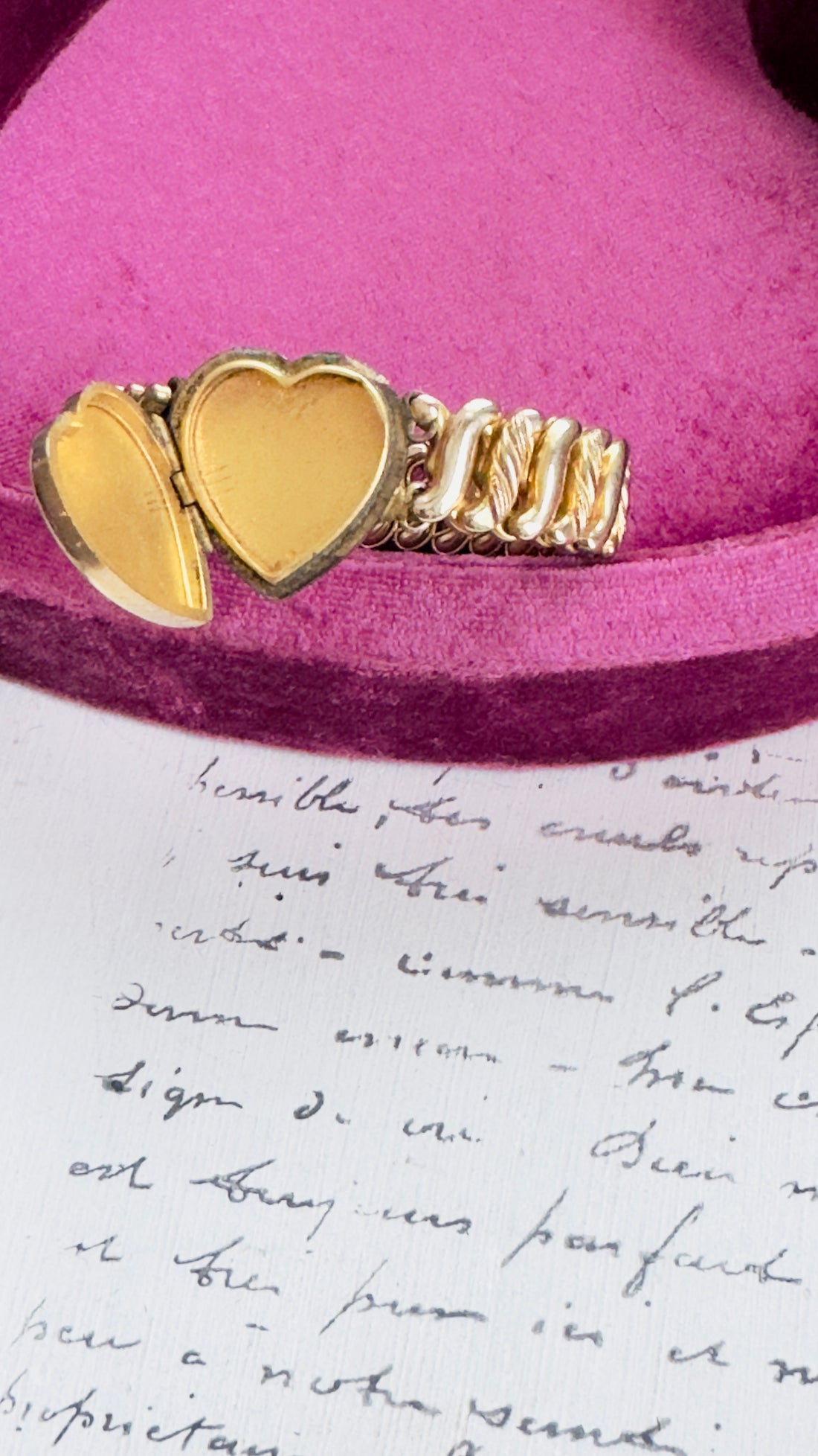 Carmen D.F.B. Co. gold-filled vintage sweetheart bracelet featuring monogrammed heart locket.