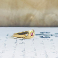 One of a kind antique Victorian gold ruby diamond ring, Birmingham England hallmark, hipV Modern Vintage Jewelry