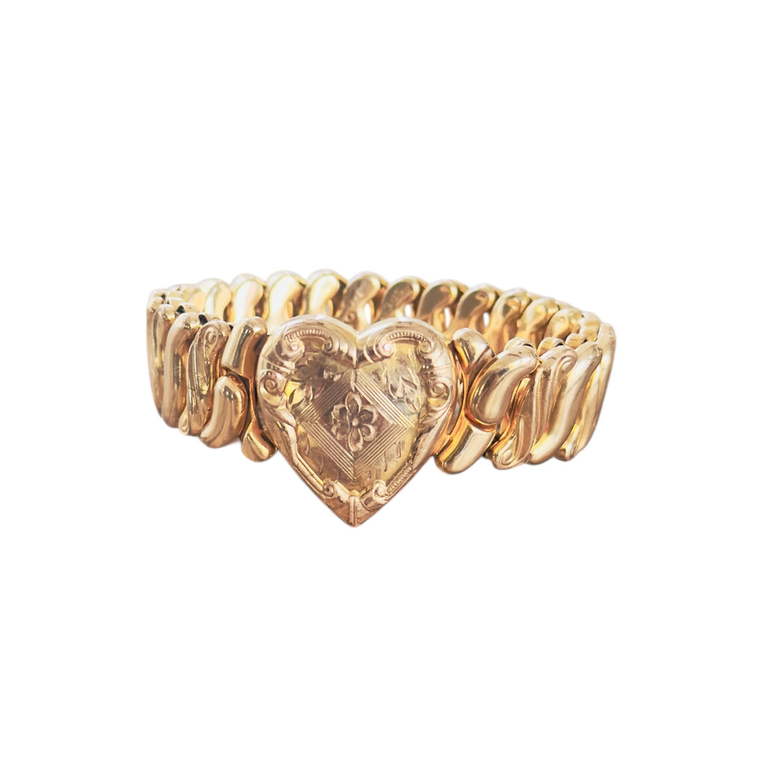 Phoenix by Speidel vintage sweetheart expansion bracelet in gold filled metal with engraved heart center