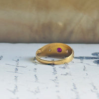 Ruby & Diamond 18k gold 3 stone ring