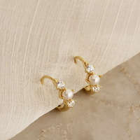 Dainty Pearl & CZ Huggie Hoop Earrings