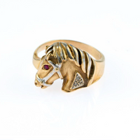 Vintage 14K Gold Equestrian Horse Ring with Ruby Eye