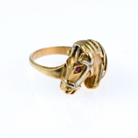 Vintage 14K Gold Equestrian Horse Ring with Ruby Eye