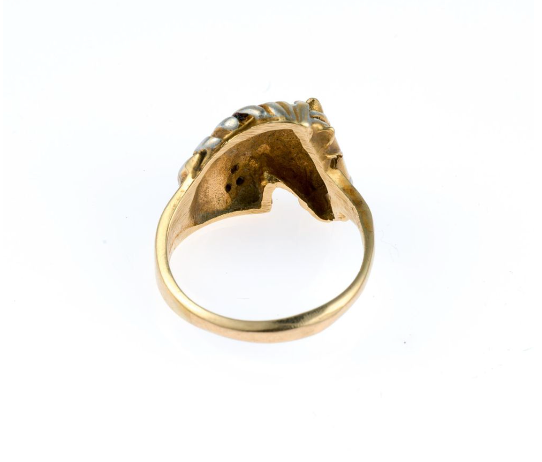 Vintage 14K Gold Equestrian Horse Ring with Ruby Eye