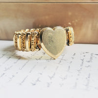 Signed LACO gold-filled heart locket sweetheart expansion bracelet with H monogram, mid-century estate jewelry, hipV Modern Vintage