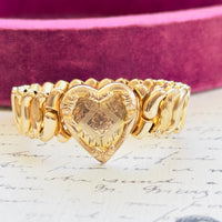 Gold filled Phoenix expansion bracelet with heart centerpiece, heirloom sweetheart style
