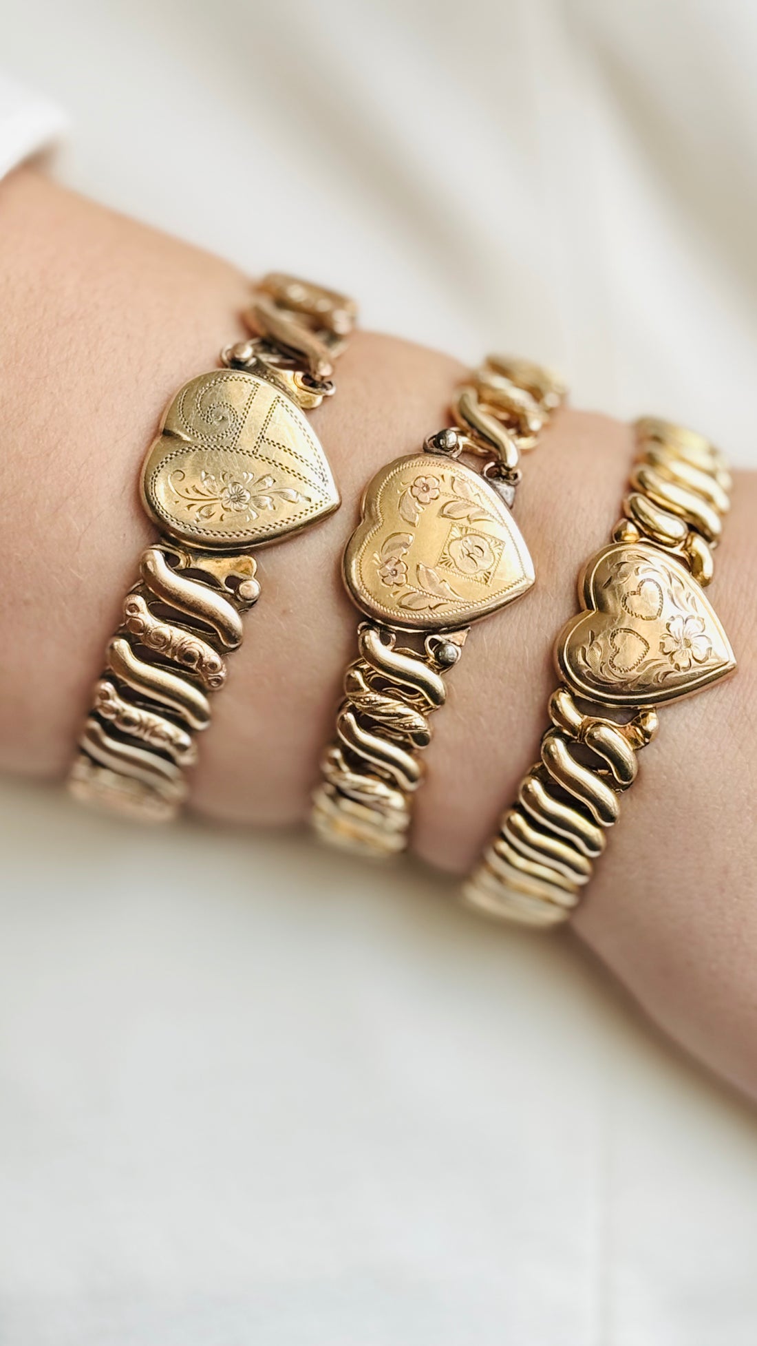 Sweetheart expansion bracelets styled on a model.