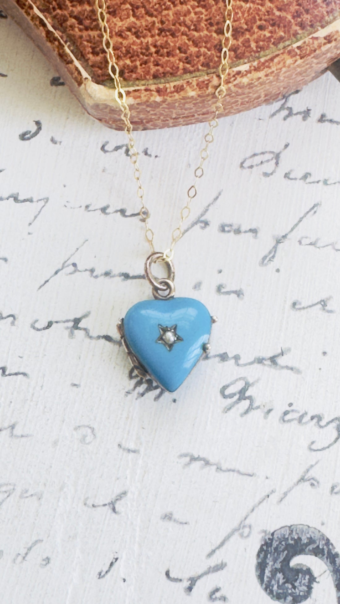 Victorian Blue Enamel Heart Locket