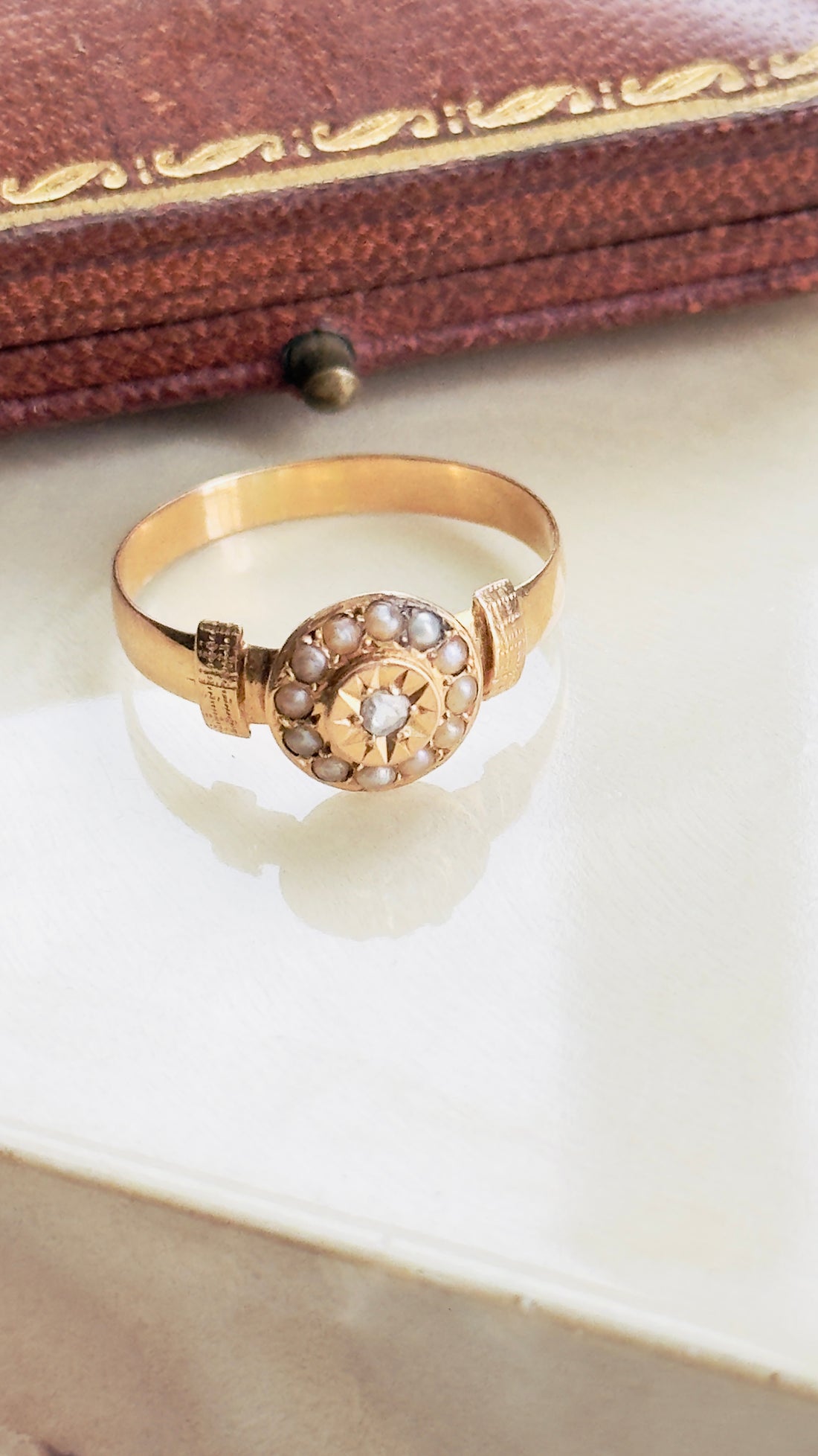 Victorian Pearl Diamond Ring 18K Rose Gold | hipV Jewelry

