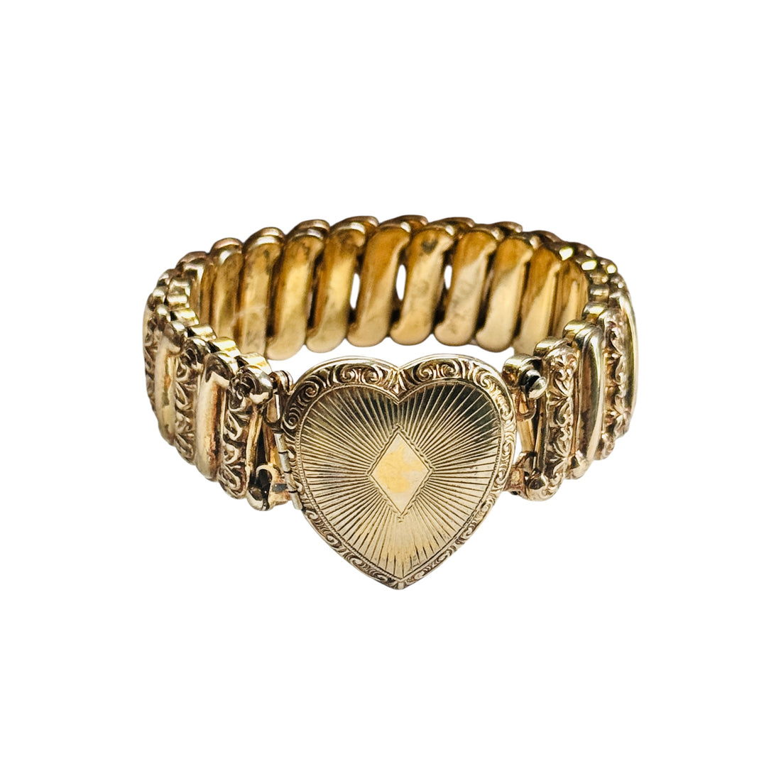 Vintage 1940s Ladifair sweetheart locket bracelet, gold filled with engraved heart