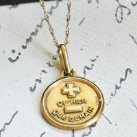 Vintage Alphonse Augis French Love Token necklace in 18k gold featuring the iconic Qu'hier Que Demain design.
