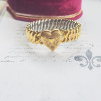 Vintage Bigney gold filled sweetheart bracelet with Florentine finish and engraved heart center, hipV Modern Vintage Jewelry