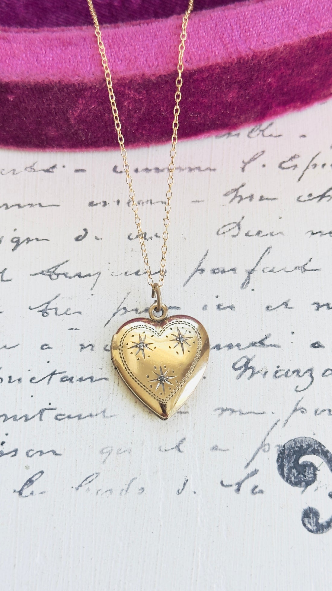 Vintage sentimental heart locket with celestial diamond accents