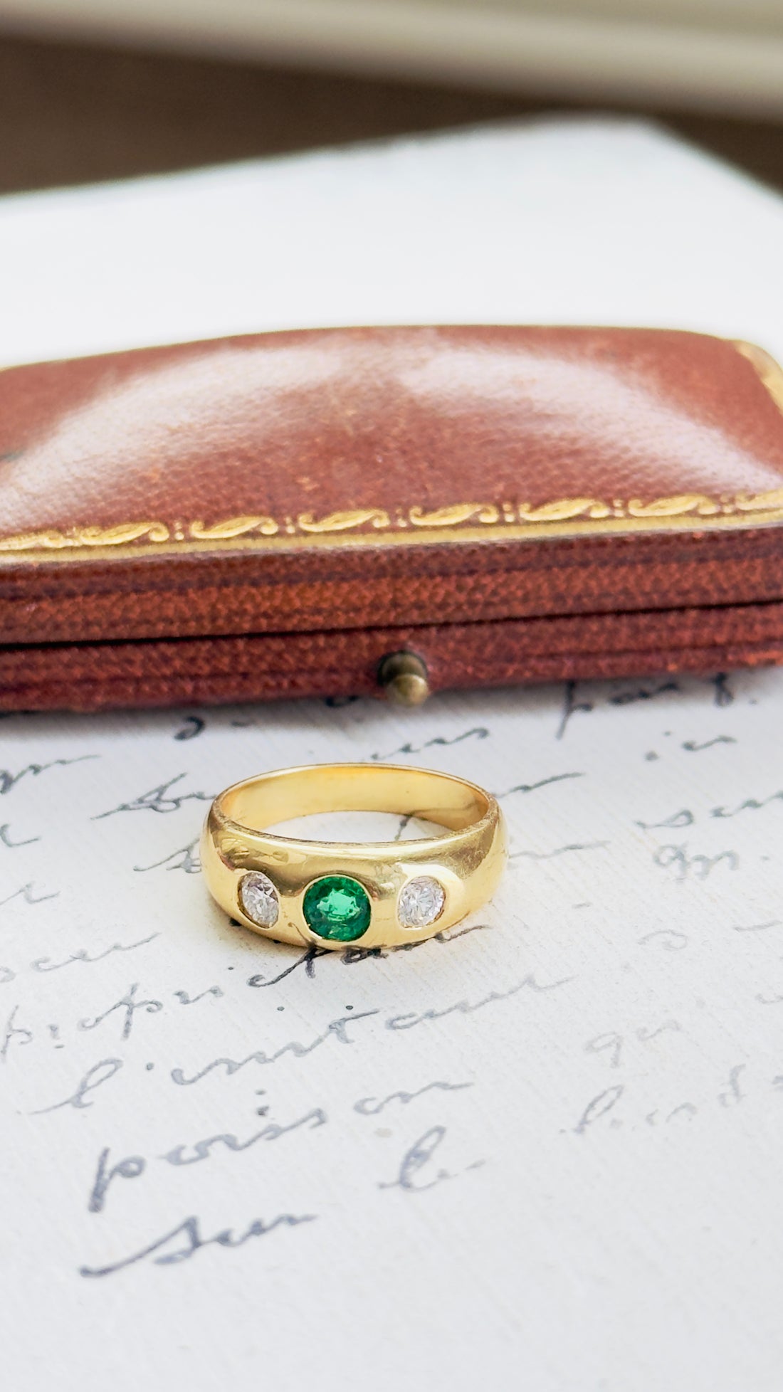 emerald diamond gypsy ring 14k yellow gold substantial 6 gram band