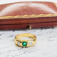 emerald diamond gypsy ring 14k yellow gold substantial 6 gram band