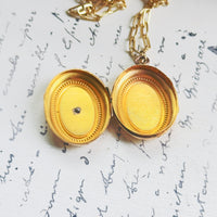 hipV Modern Vintage 18k gold locket with turquoise and seed pearl, open to show interior