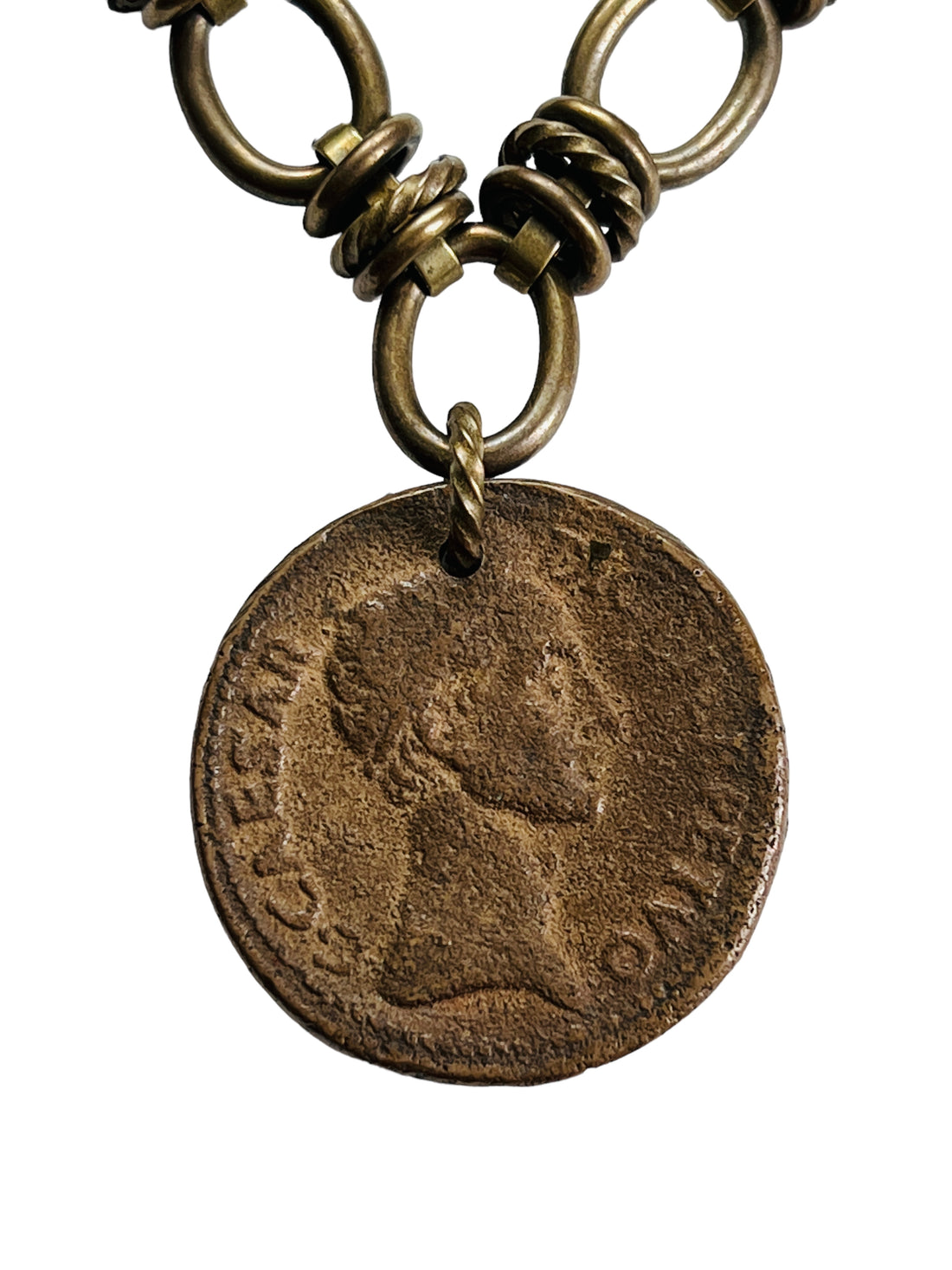 Antique Coin Necklace featuring side profile of Caesar