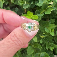 video of 14k gold pearl and emerald ring