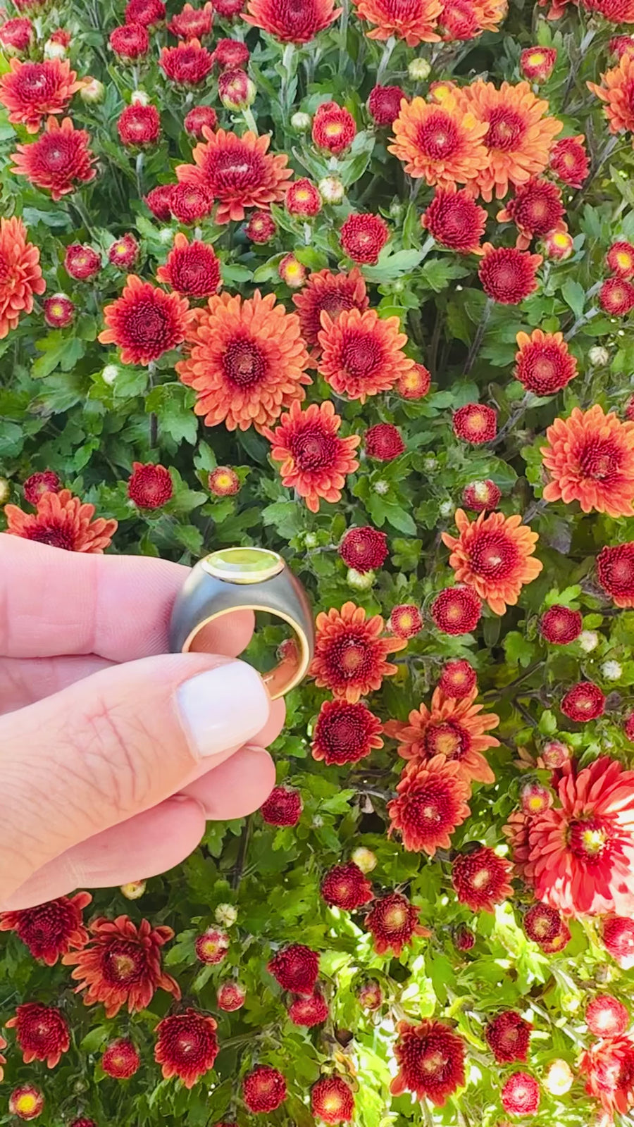 18k Gold Tungsten Metallo Peridot Ring, Size 6 3/4