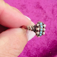 Antique 10k Seed Pearl & Turquoise Ring — Size 7