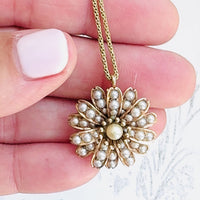 Victorian 14K Gold Floral Seed Pearl Necklace