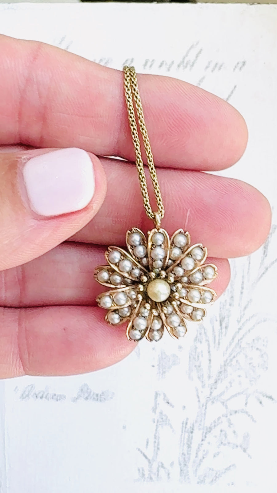 Victorian 14K Gold Floral Seed Pearl Necklace