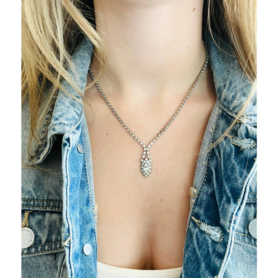 Vintage Rhinestone Tear Drop Necklace • Tennis Necklace • Layering Necklace • Gift for Her • Bridal Necklace • Minimalist Necklace
