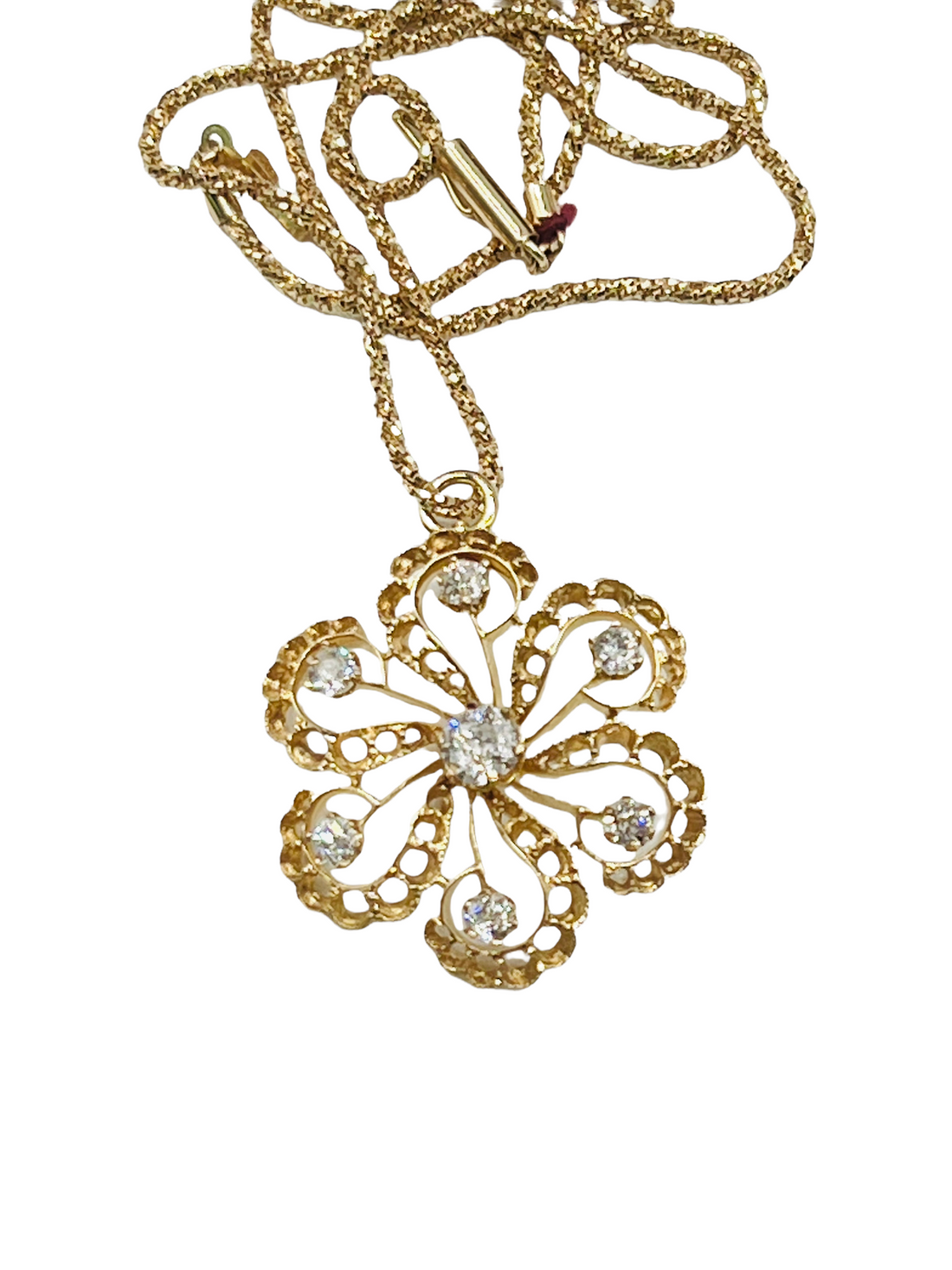 Antique Floral Mine Cut Diamond Pendant