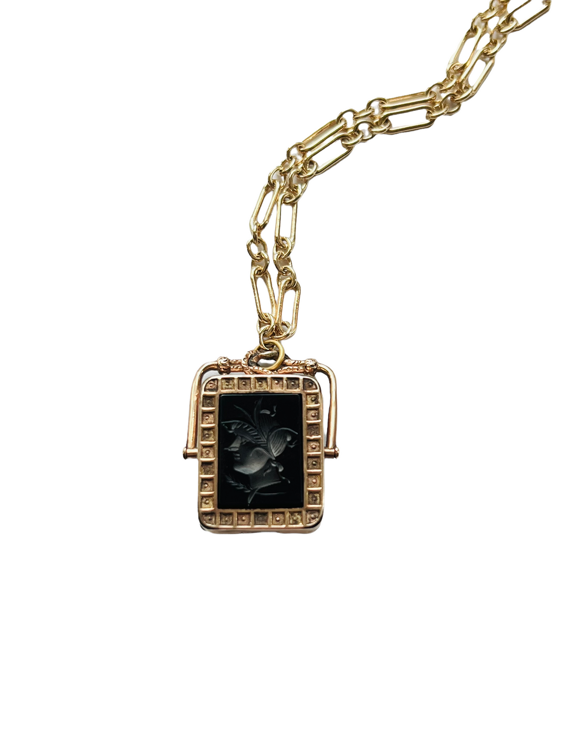 Antique Celluloid Intaglio Locket Necklace