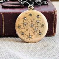 Bespoke vintage locket, SKM Co gold-filled star necklace ions to hold two photos, handmade item by hipV Modern Vintage Jewelry.