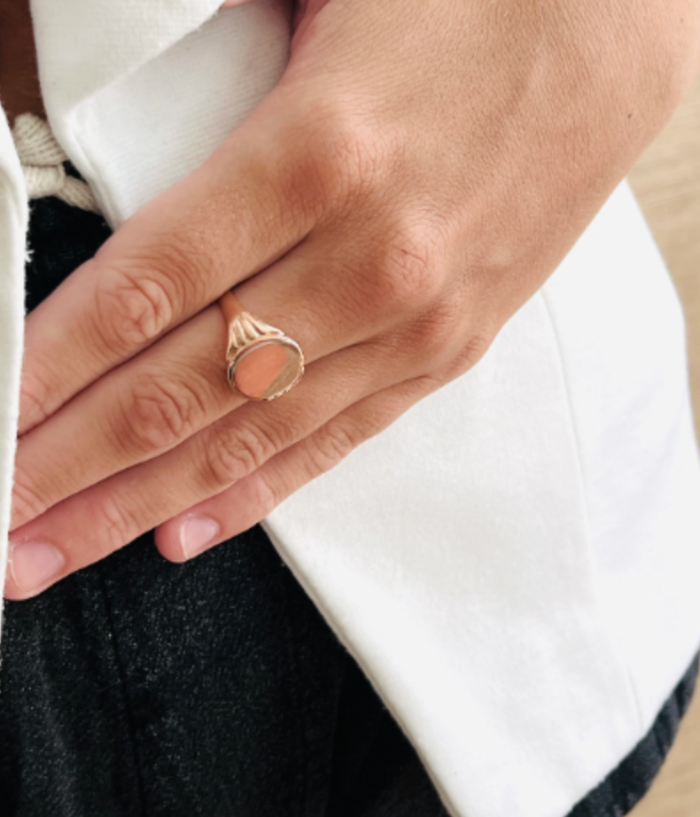 Vintage rose gold oval ring with Monogram design by hipV Modern Vintage Jewelry.