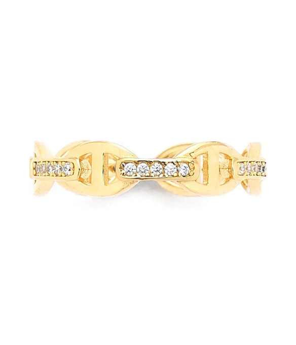 Mariner link ring with clear diamonettes, shown from the side