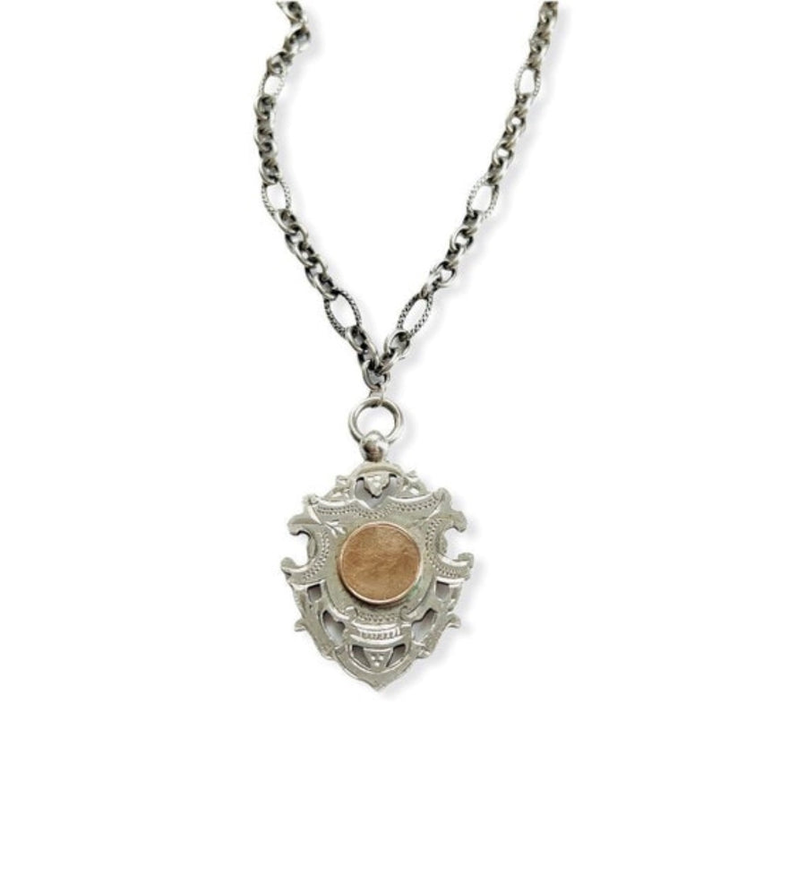 Sterling Silver & Rose Gold Watch Fob Necklace