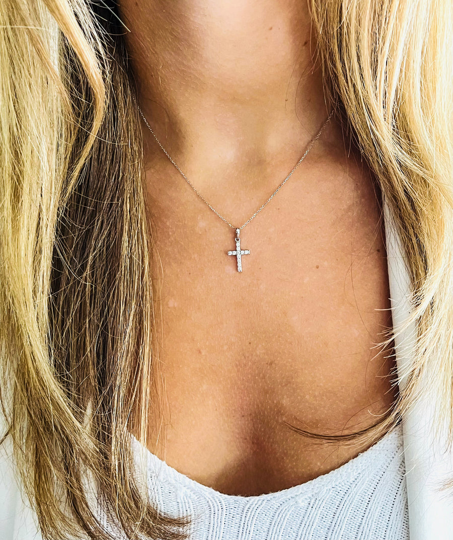14K White Gold Cross Necklace by hipV Modern Vintage Jewelry.