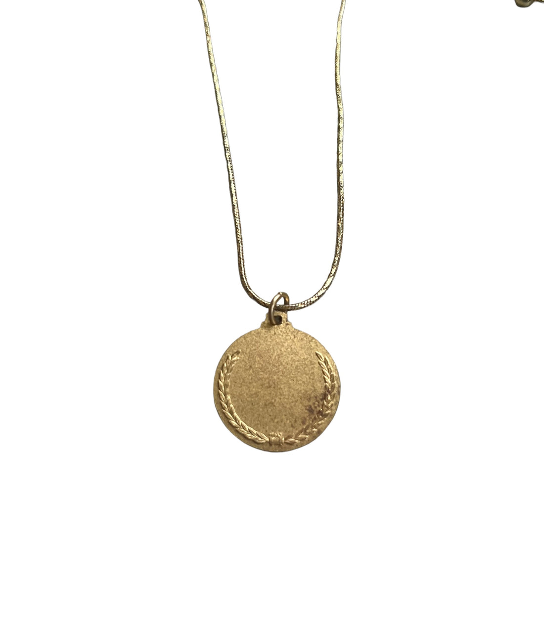 Antique coin pendant with leaf detailing by hipV Modern Vintage Jewelry.