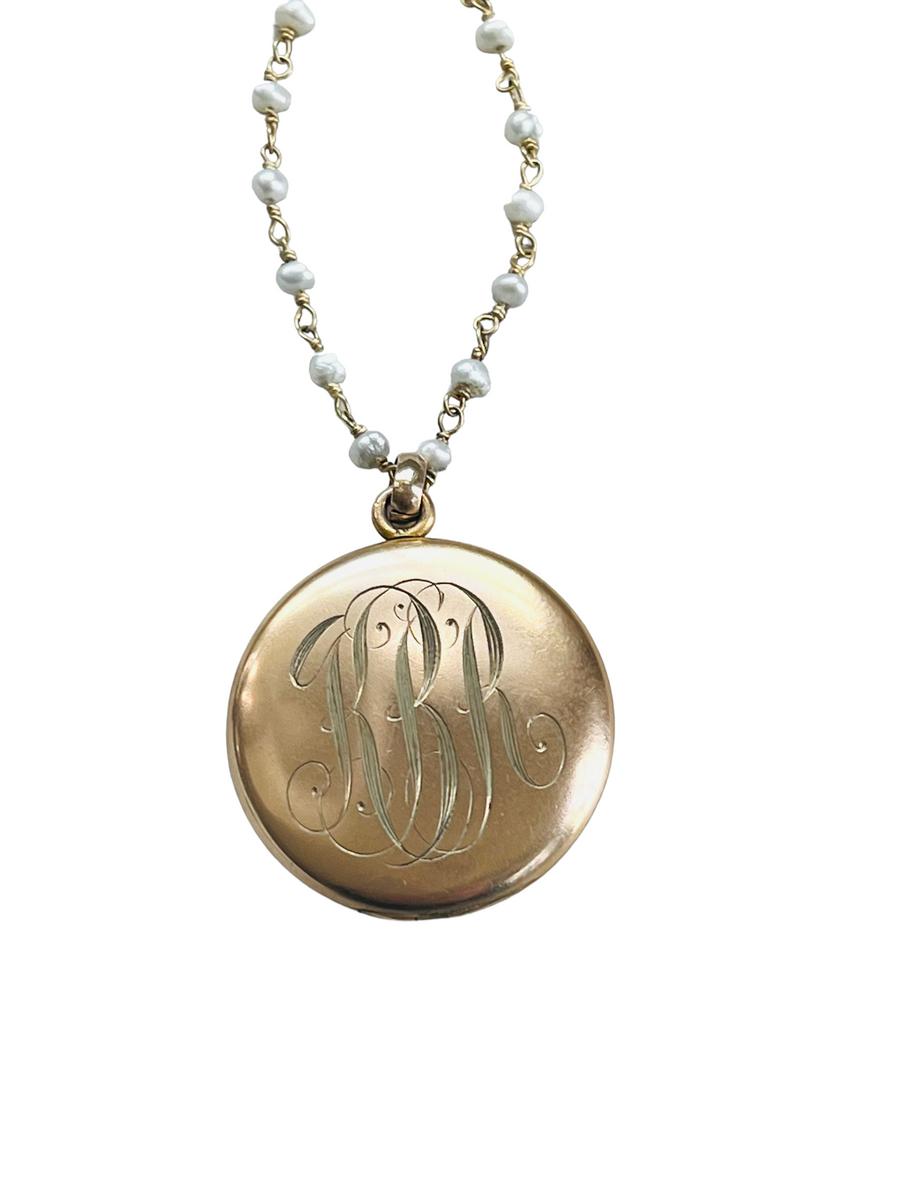 Round Gold Filled Photo Locket with Monogram by hipV Modern Vintage Jewelry Connecticut