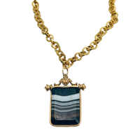 Victorian Banded Agate Necklace on Gold Chain.