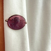 Antique Amethyst/Purple Glass Cameo C Clasp Brooch
