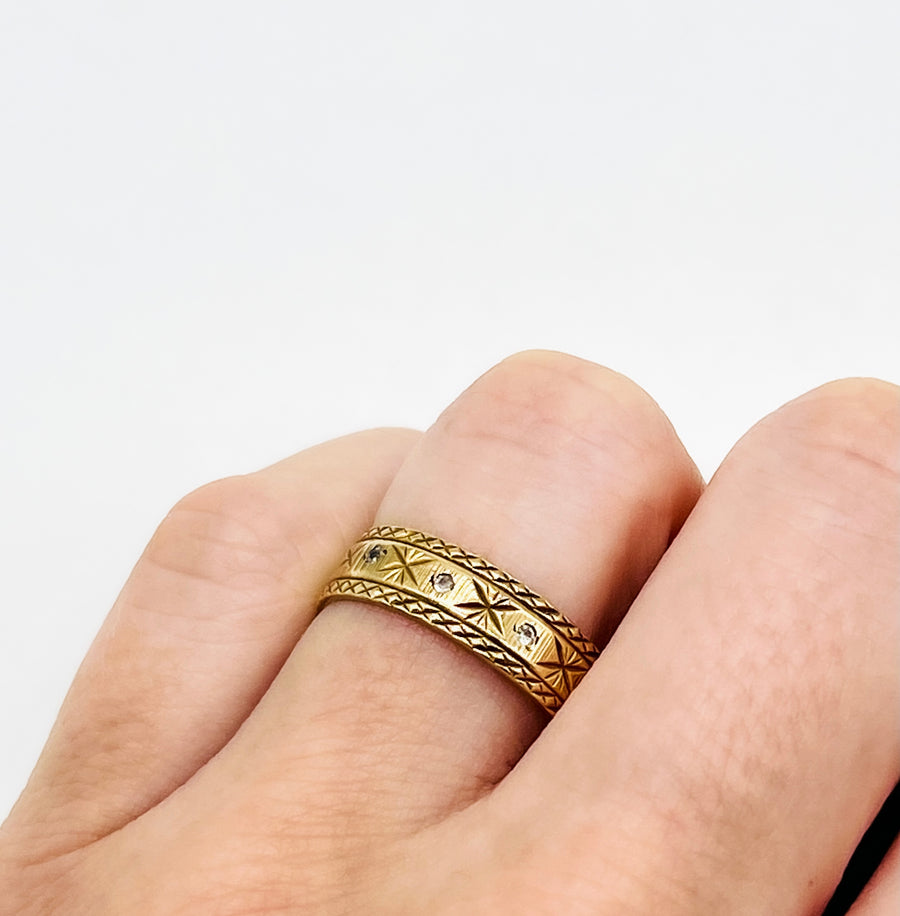 Antique Etched Gold Band with Diamonds by hipV Modern Vintage Jewelry.  