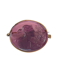 Vintage Purple Glass Cameo Brooch.