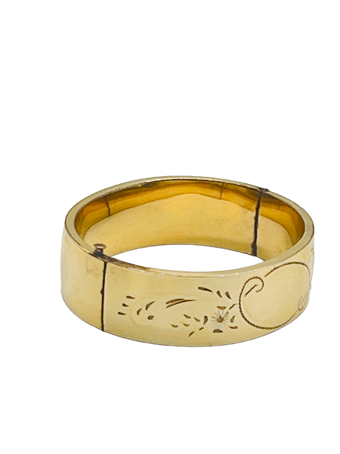 Antique Gold Filled Etched Floral Hinge Bangle Bracelet Media.