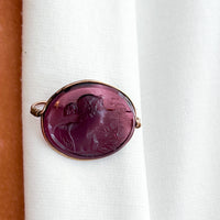 Vintage Amethyst/Purple Glass Cameo C Clasp Brooch.