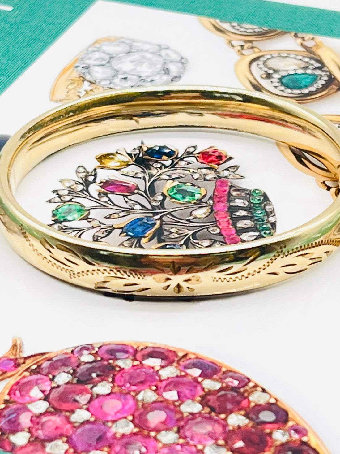 Victorian gold filled bangle bracelet  with floral design.